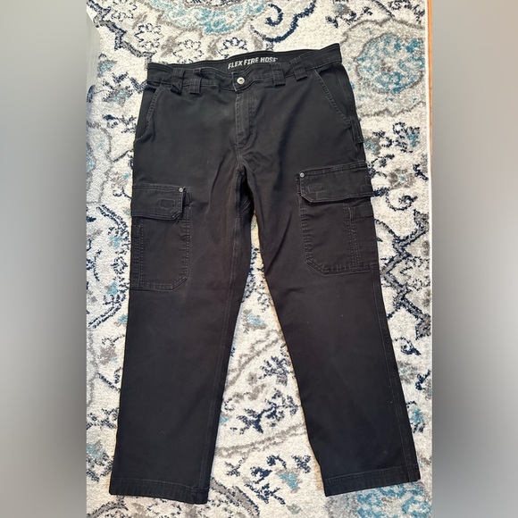 Mens Duluth Trading Black Flex Fire Hose Cargo Jeans Sz 37x28 1/2 Relaxed Fit - Picture 1 of 14